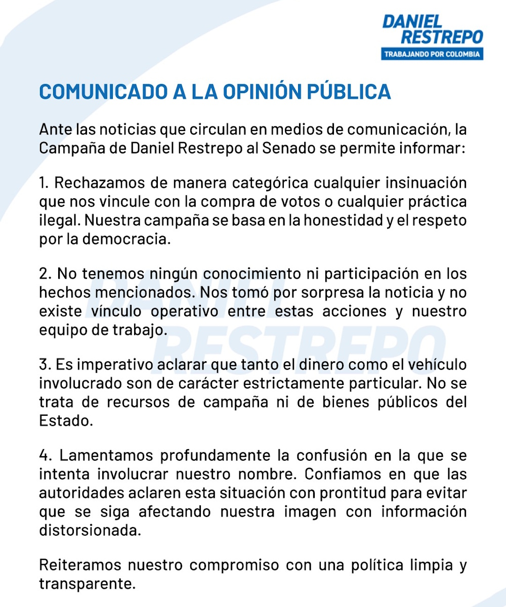 comunicado de daniel restrepo