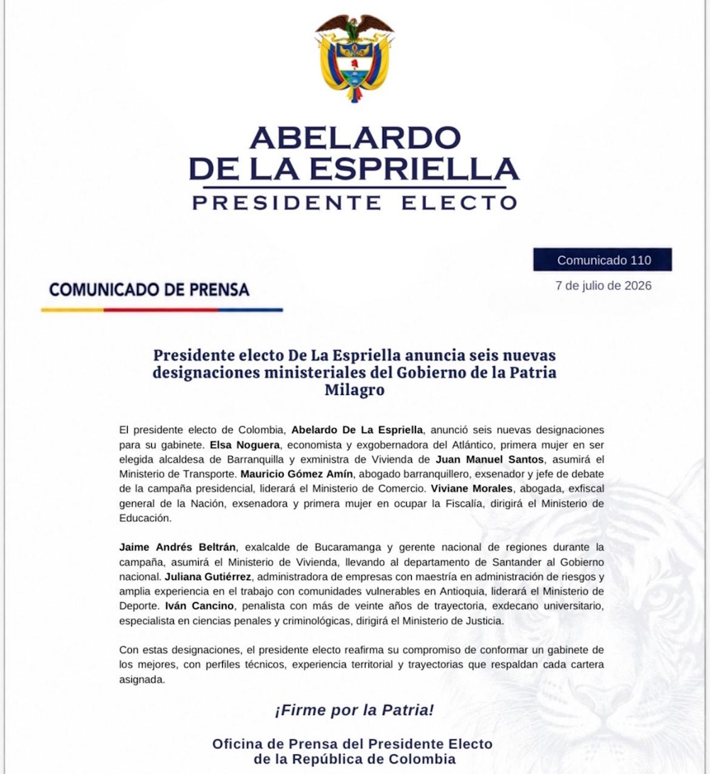DE LA ESPRIELLA NOMBRA SEIS NUEVOS MINISTROS CON PARTICIPACIÓN DE ANTIOQUIA 1 nuevos nombramientos